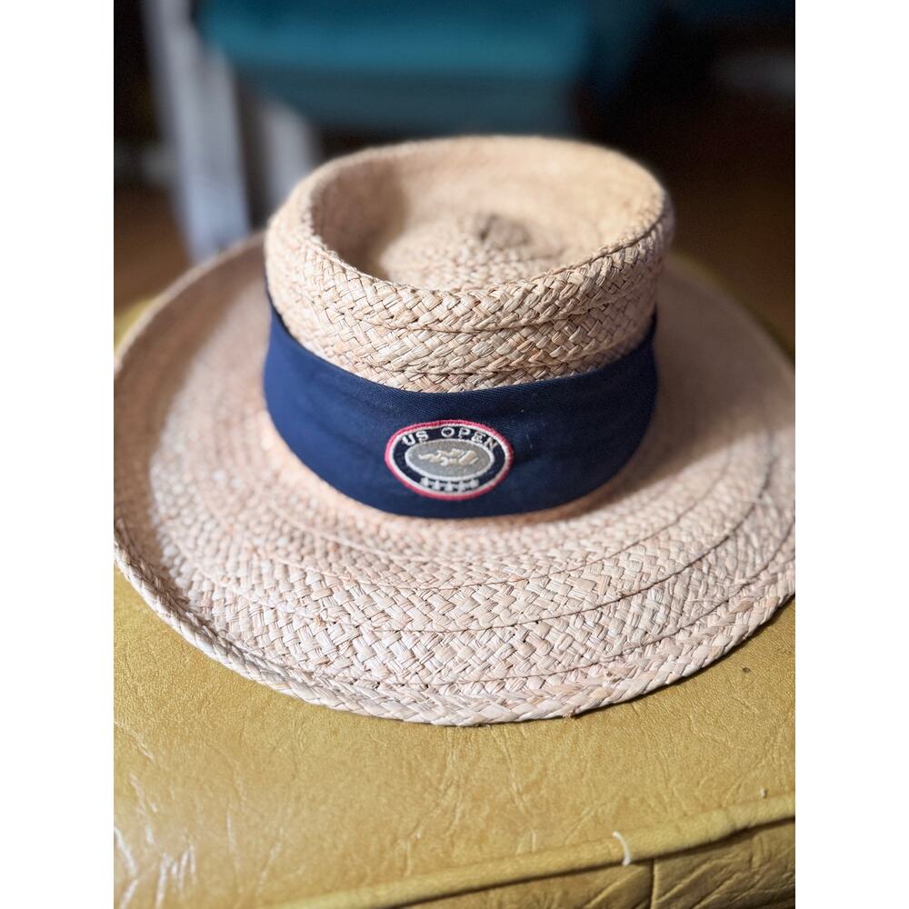 US Open Tennis Genuine Raffia Straw Hat Visor L/XL Beach Golf